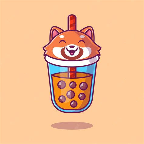 Premium Vector Cute Red Panda Boba Milk Tea Cartoon Icon Illustration