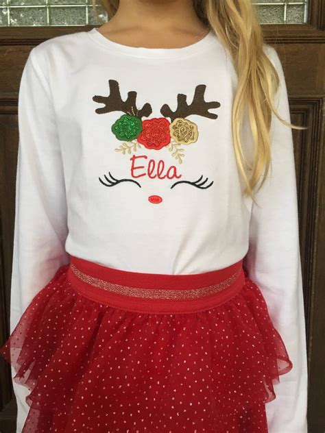 Reindeer Christmas Shirt Christmas Shirts For Girls Girls Etsy