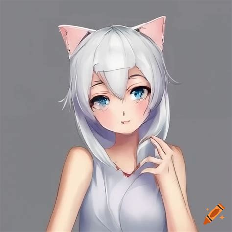 Cute White Haired Anime Cat Girl On Craiyon