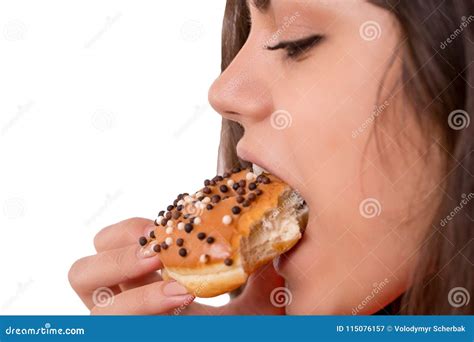 Beautiful Sensual Woman Eating A Donut Stock Image Image Of Dessert Attractive 115076157