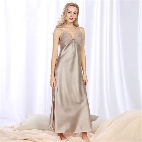 Women Long Sexy Nightwear Satin Sleepwear Silk Spaghetti Strap