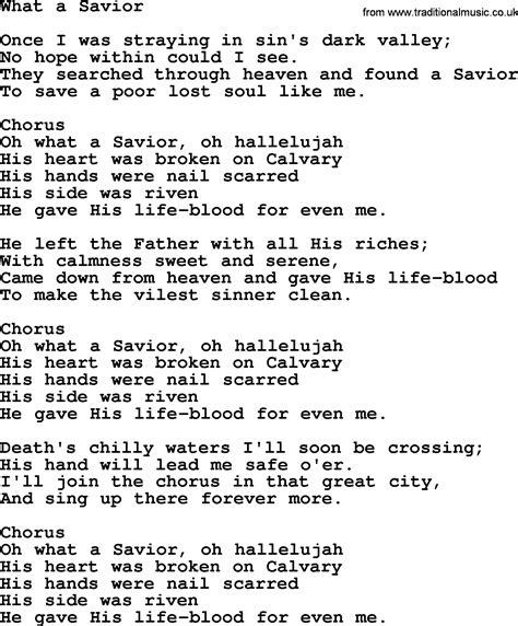 Baptist Hymnal Christian Song What A Savior Lyrics With PDF For Printing