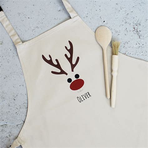 Kids Christmas Apron Personalised Rocket And Fox