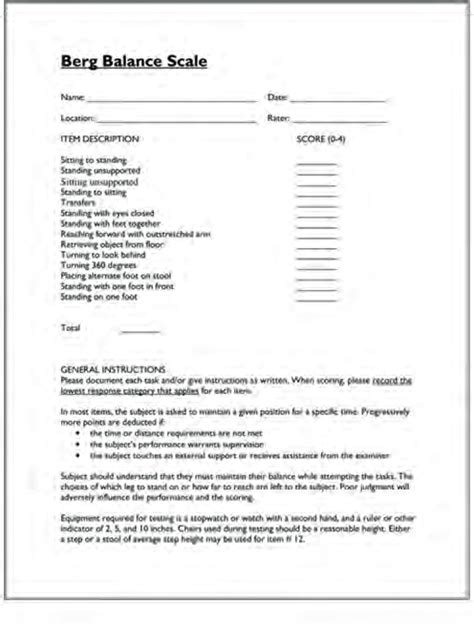 Sample From Berg Balance Scale Download Scientific Diagram