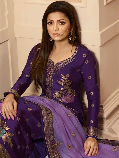 Drashti Dhami Violet Designer Palazzo Suit Style With Trendy Embroidery And Stone Work Also