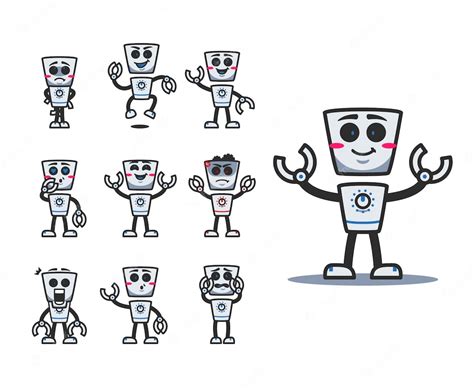 Premium Vector Retro Cute Robot Cartoon Character Mascot With Various