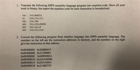 1 Translate The Following MIPS Assembly Language Chegg Com