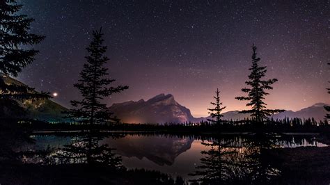 North America Canada Alberta Banff National Park Rundle Sky Stars
