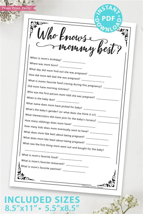 Who Knows Mommy Best Baby Shower Game Printable In Rustic Etsy Canada