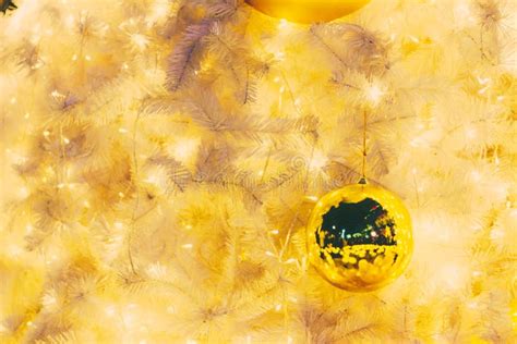 Yellow Christmas Ornaments On Tree Stock Photo Image Of Blur