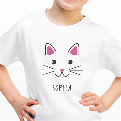 Childrens Personalised Cute Cat Face T Shirt By Sarah Hurley