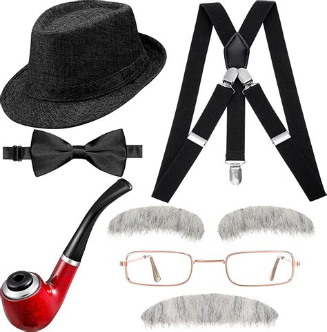 Buy 7 Pcs Old Man Costume Grandpa Costume Set Moustache Eyebrows Hats