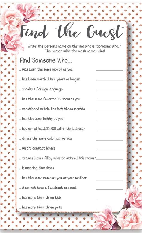 Find The Guest Bridal Shower Game Find The Guest Game Etsy Bridal