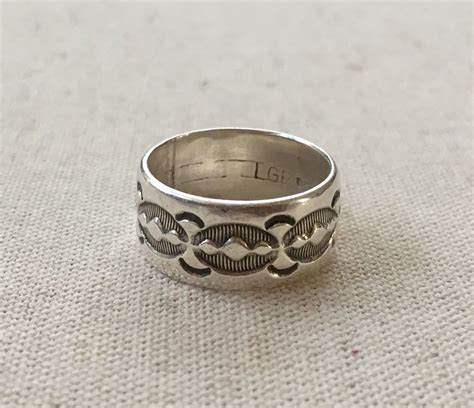 Sterling Silver Ring Band Hand Stamped Vintage Native American Navajo