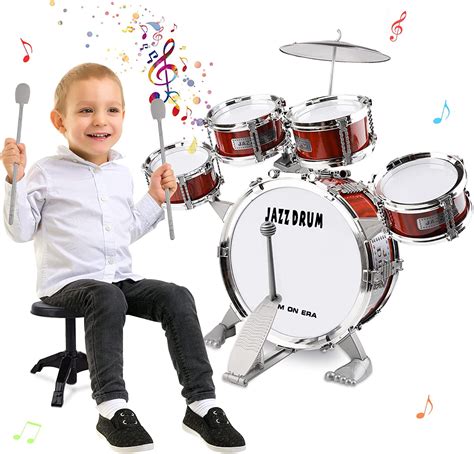 M Zimoon Kids Drum Kit Junior Jazz Drum Set Toddler Toy 5 Drums With