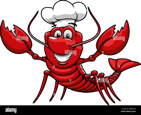 Happy Cartoon Red Lobster Chef Mascot Character With White Uniform
