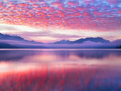 Pink Clouds Wallpaper 4k Reflection Lake Body Of Water Mountains
