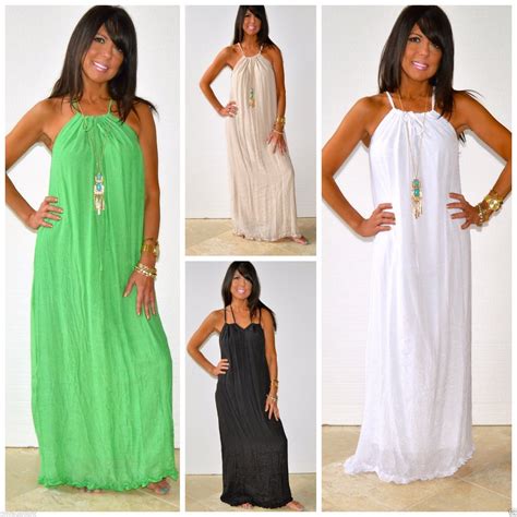 Malibu Beach Halter Tie Flowy Maxi Dress Solid Lime White Black Khaki