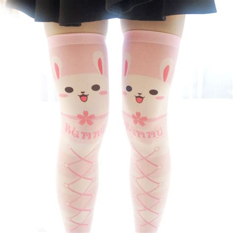 New High Quality 120d Ow Dva Cute Rabbit Knee Socks Printed Velvet