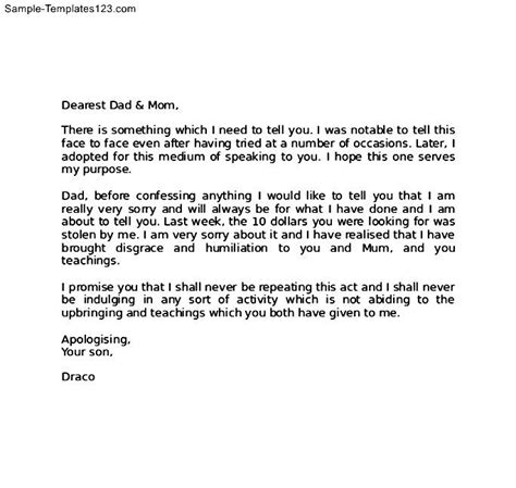 apology letter to mom for stealing sample templates sample templates