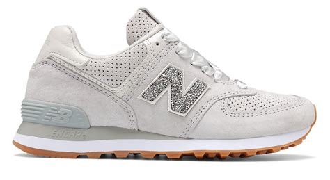 New Balance Leather Limited 574 With Swarovski Crystal In Light Grey