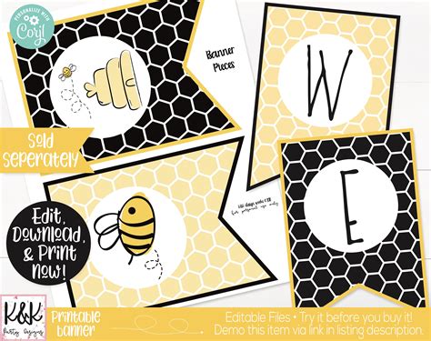 Bee Classroom Alphabet Banner Printable Bee Theme Teacher Etsy