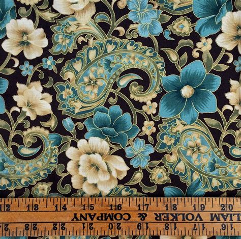 Floral Paisley Teal Brown Gold Green Tan Designer Fabric Traditions 2 1