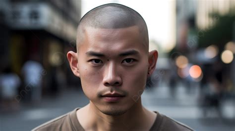 Tan Asian Man On A Street With Shaved Head Background Buzz Cut Hd