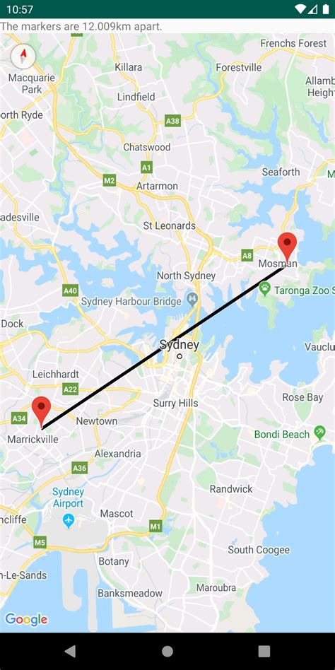 Calculated Distance Between Two Points On A Map