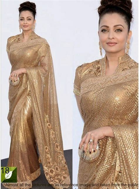 aishwarya rai golden saree bollywood sarees online bollywood fashion indian designer sarees