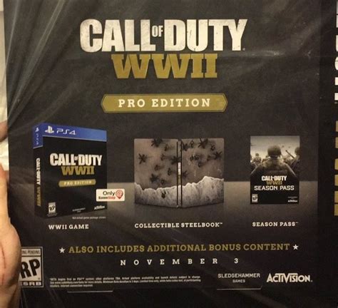 Call Of Duty World War 2 Pro Edition Steelbook Pre Order Bonus And