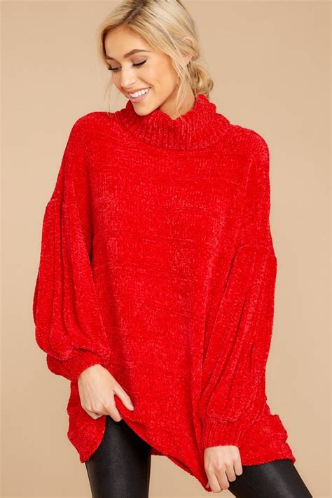 Heavenly Red Cowl Neck Sweater Oversized Knit Sweater Top 52 00 Red Dress Boutique