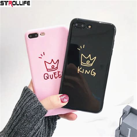 Strollife Letters Queen King Couples Phone Case For Iphone 7 Coque Ultra Slim Glossy Soft Shell