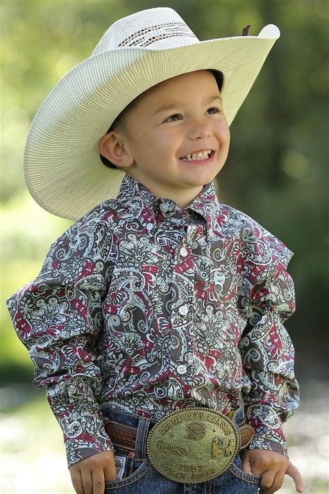 Cinch Toddlers Brown And Red Paisley Print Western Button Down Shirt