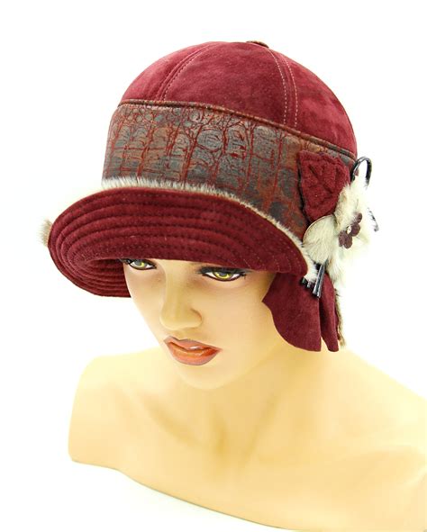 Womens Hat Beauty Vintage Leather Hat Suede Etsy
