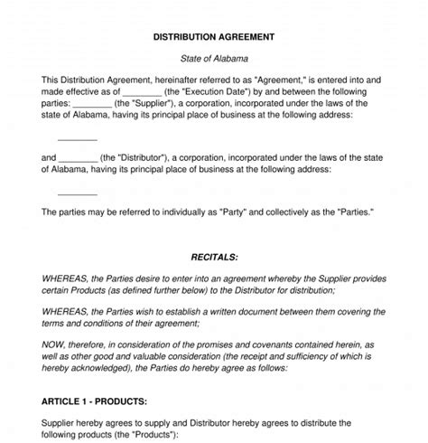 Distribution Agreement Template Word And Pdf