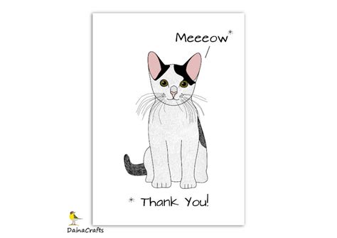 Cat Printable Thank You Card Thank You Cat Printable Cat Card Digital