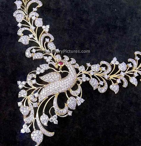 Designer Diamond Peacock Necklace Jewellery Designs