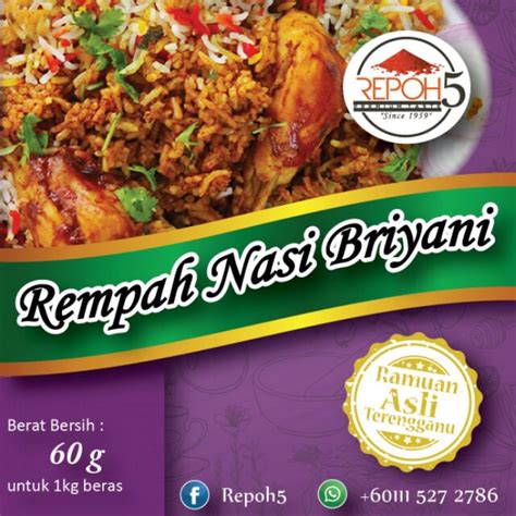 Nasi briyani ayam style pakistan yang sungguh lembut, fluffy dan cukup lengkap rasanya. Rempah Nasi Briyani Repoh5 | Shopee Malaysia
