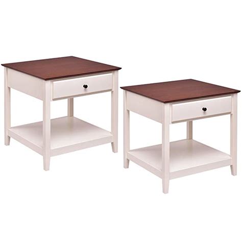 Giantex 2 Pcs Wood End Table With Storage Shelf Night Stand Coffee
