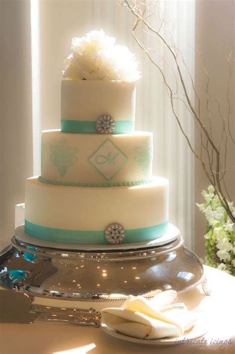Buttercream Wedding Cake With Tiffany Blue Details Tiffany Blue