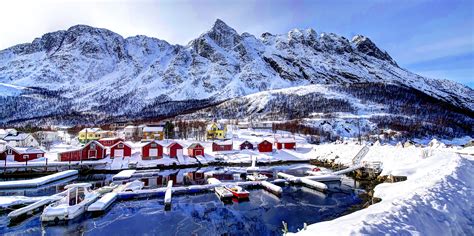 Wallpaper Norway Mountains Buildings Bay Winter Snow 3602x1800