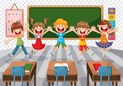 Five Childrens Jumping Animated Illustration Student School Classroom
