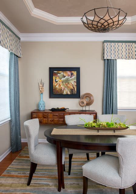 Small Modern Dining Room With Custom Window Treatments Classique