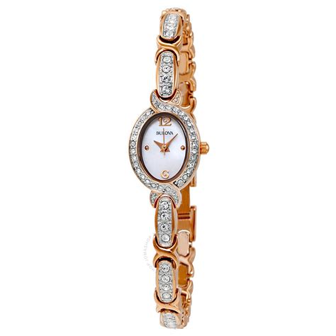 Bulova Crystal Accent Rose Gold Tone Stainless Steel Bracelet Ladies