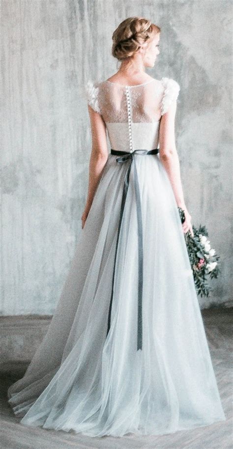 Neva Romantic Grey Wedding Dress Tulle A Line Grey Wedding Dress