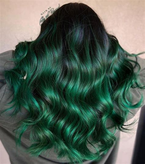 Edgy Green Balayage For Black Hair Dark Green Hair Green Hair Colors