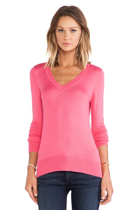 Lyst Splendid Cashmere Blend V Neck Sweater In Pink