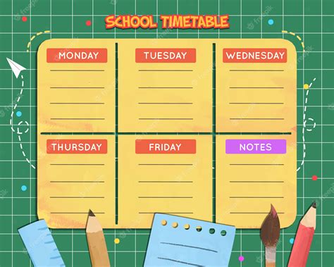 Premium Vector Watercolor School Timetable Template