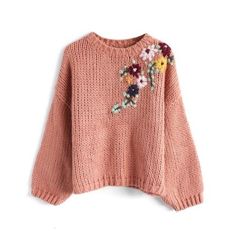 Chicwish Flowering Branch Chunky Knit Sweater In Coral 40 Liked On